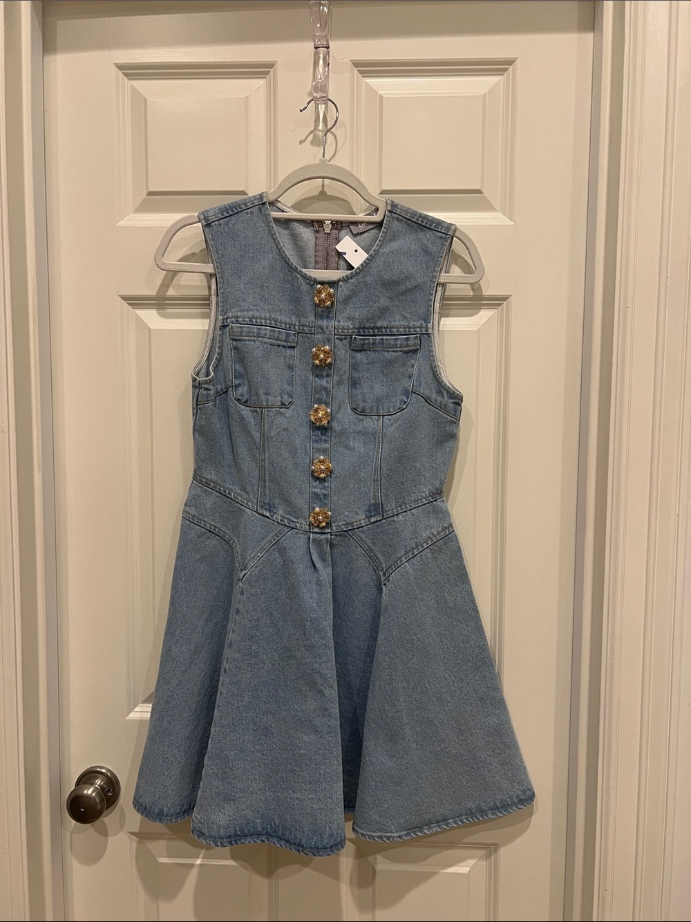 Light Blue Denim Dress with Decorative Buttons